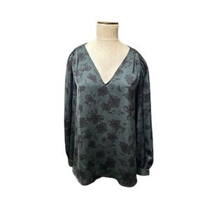 New Ava Viv Womens Green Floral Lightweight Silky Long Sleeve Blouse Shirt 1X